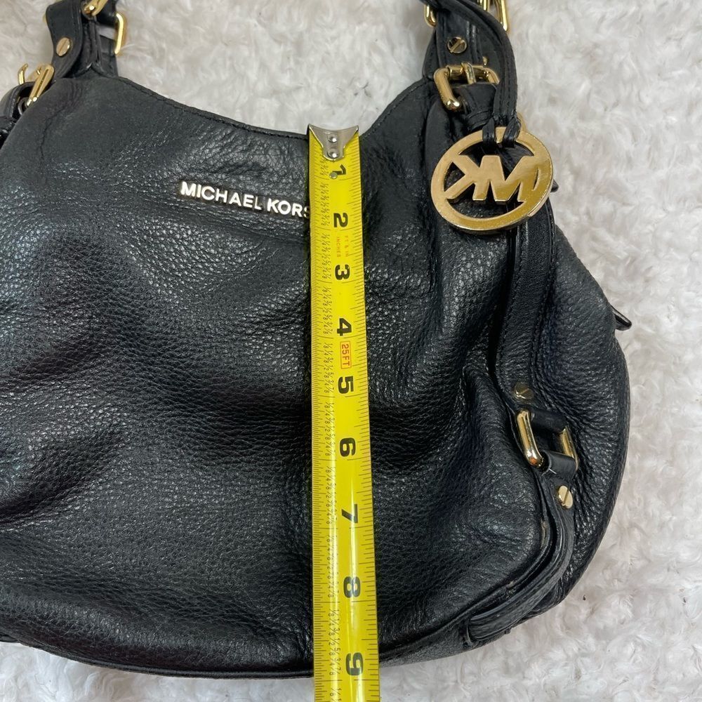 Michael Kors Black Pebble Leather Satchel with gold tone hardwares and accents. - Picture 8 of 16